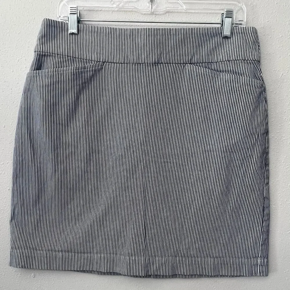 Talbots Outlet Pencil Skirt Sz 10 Blue White Stripe Pocket Cotton Stretch Preppy